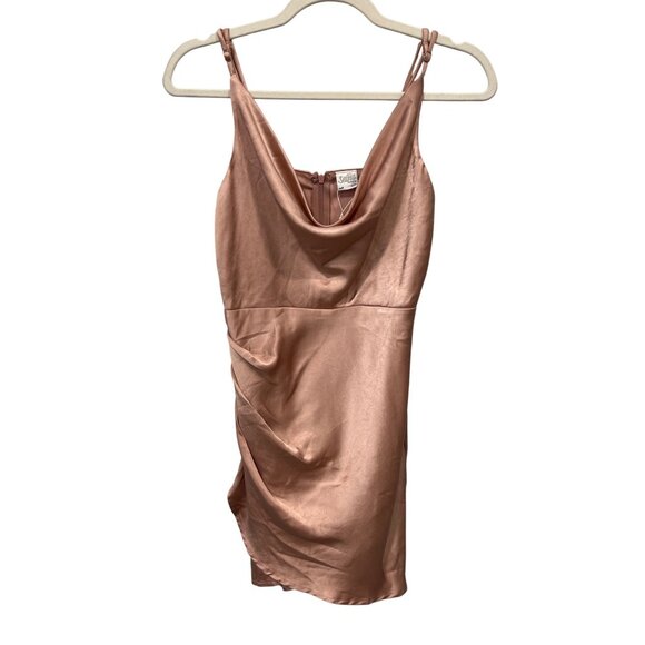 Selfie Leslie Bebe Satin Cowl Neck Wrap Dress Size XS Rose Gold Cocktail Party - Picture 2 of 7